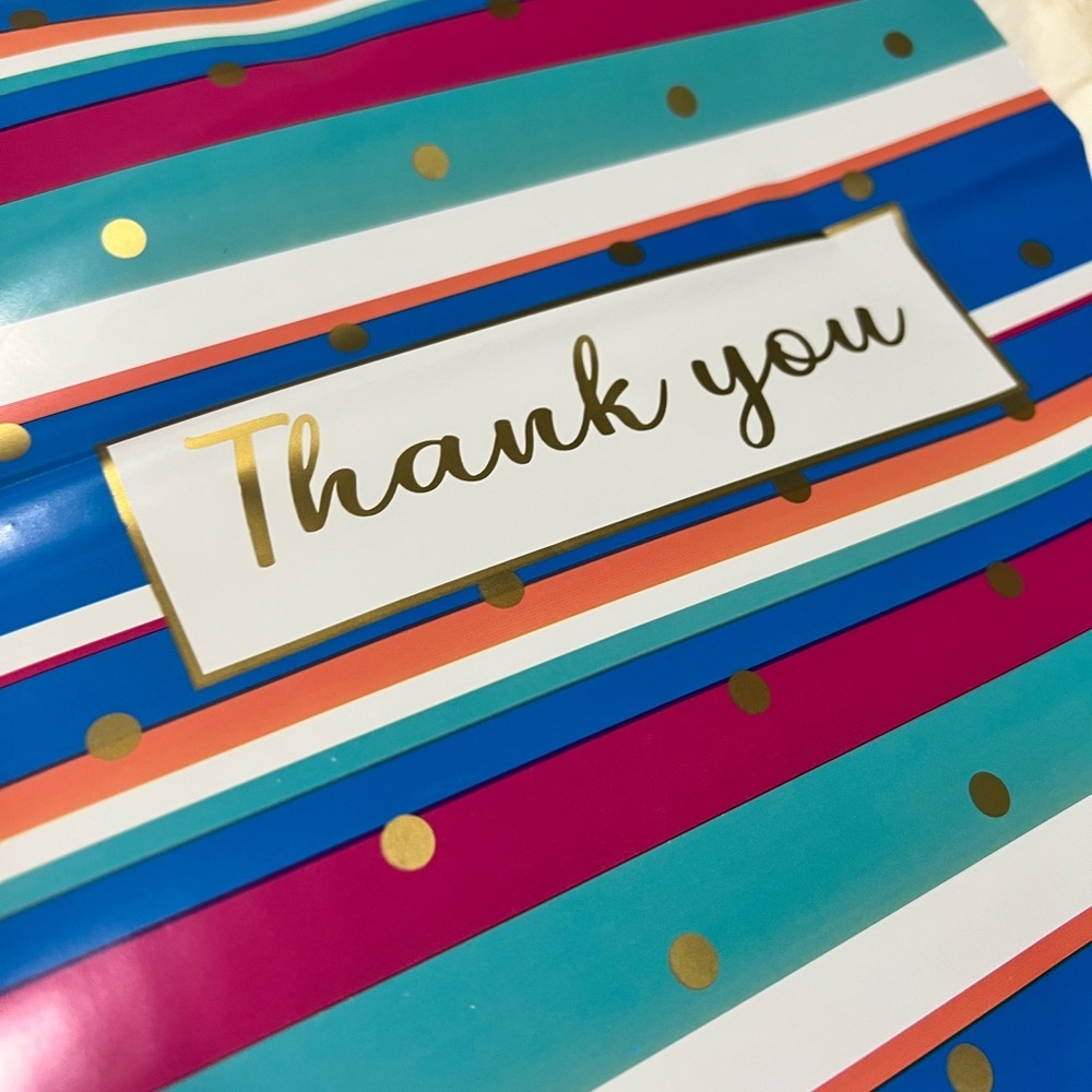 PRICE IS FIRM - Set of 10 Striped 10 x 13 ‘Thank You’ Poly Shipping Mailer Bags - Picture 2 of 2